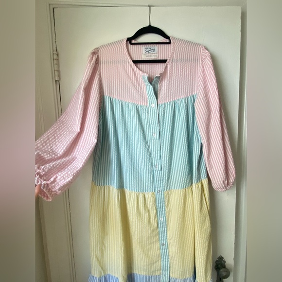 Vintage Seersucker Maxi Dress Striped XL - Picture 3 of 10